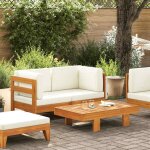 Salon de jardin en bois dacacia - vidaxl - 2 pi�ces - coussins blanc cass� - bois dacacia massif - 63x63x60 ...
