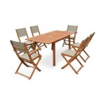 Salon de jardin en bois extensible - almeria - table 120 / 180cm avec rallonge. 2 fauteuils et 4 chaises. ...