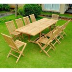 Salon de jardin - concept usine - kajang 10 rectangulaire - teck massif - table extensible - 10 personnes ...