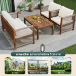 Salon de jardin corde beige 4 places 2 fauteuils + canap� 2 places + table acacia coussins d�houssables ...