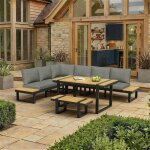 Salon de jardin dangle 6 places avec table repas et banquette maisentiel