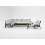 Salon de jardin dangle altara 6 places en aluminium noir avec table repas et coussins beige