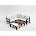 Salon de jardin dangle calvaro 4 places en aluminium noir avec coussins beige banquette et table basse ...