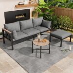 Salon de jardin dangle avec canap� table basse et repose - pieds acier galvanis� plateau en verre effet ...