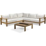 Salon de jardin dangle - marron - aluminium effet bois - 5 places - majorque