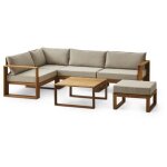 Salon de jardin dangle modulable levata ottoman - bois dacacia fsc - 6 personnes - gris de lin + housse ...