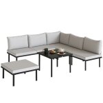Salon de jardin dangle - outsunny - modulable - 6 personnes - plateau en verre tremp� - m�tal - 116x605x64cm ...