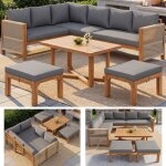 Salon de jardin dext�rieur 6 / 8 personnes - canap� dangle 6 places - deux chaises - table en acacia ...