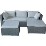 Salon de jardin bas en rsine tresse diya 3 places - gris et beige