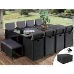 Fira - salon de jardin encastrable 12 places - en r�sine tress�e - noir avec coussins gris + housse de ...