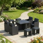 Salon de jardin encastrable 8 places en resine tressee ? ensemble repas exterieur moderne gris