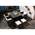 Salon de jardin encastrable 8 places en r�sine tress�e gris / ecru - concept - usine