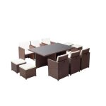 Monaco 10 - salon de jardin encastrable 10 places fauteuils et poufs en r�sine tress�e marron et blanc ...
