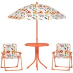 Salon de jardin enfant - aiyaplay - table enfant avec 2 chaises pliantes parasol �100cm - motif animal ...