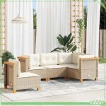Salon de jardin - ensemble modulaire 5 pcs - r�sine tress�e beige - pieds acacia - coussins d�houssables ...