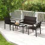 Salon de jardin ext�rieur 4 pcs - lifezeal - en rotin pe - table basse en verre - 2 chaises terrasse ...