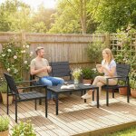 Salon de jardin ext�rieur 4 pi�ces canap� 2 places 2 chaises et table basse mobilier de jardin terrasse ...