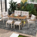 Salon de jardin ext�rieur 6 places avec fauteuils et chariot � manger amovible ensemble table � manger ...