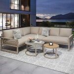 Salon de jardin exterieur - canap� dangle 3 modules - acier galvanis� - corde tress�e - coussins beige ...