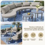 Salon de jardin exterieur - cdisplay - canap� 5 places - 2 tables basses en verre tremp� - coussins gris ...