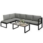 Salon de jardin ext�rieur dangle - outsunny - 5 personnes - canap�s chaise et table - m�tal textil�ne ...