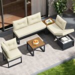 Salon de jardin exterieur avec dossier r�glable en 3 positions et fonction inclinable canap� de salon ...
