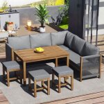 Salon de jardin ext�rieur - ensemble meubles de jardin polyrattan - canap� d?angle 3 tabourets table ...