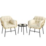 Salon de jardin ext�rieur - outsunny - 3 pi�ces table basse 2 fauteuils avec coussins - r�sine tress�e ...