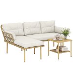 Salon de jardin exterieur - outsunny - 4 personnes 3 pi�ces - avec 1 table basse coussins - r�sine tress�e ...