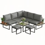 Salon de jardin ext�rieur - outsunny - 6 personnes modulable avec table basse et plateaux lat�raux en ...