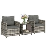 Salon de jardin ext�rieur - outsunny - table de jardin 2 fauteuils avec coussins - r�sine tress�e - 62x65x75cm ...