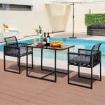 Salon de jardin ext�rieur en rotin - lifezeal - table et 2 chaises avec coussins - dossier rabattable ...