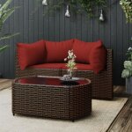 Salon de jardin - famirosa - 3 pcs - r�sine tress�e - coussins rouge cannelle - design contemporain