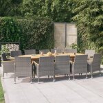 Salon de jardin - maison exclusive - 1 table + 12 chaises - bois dacacia massif - coussins gris