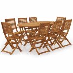 Salon de jardin - maison exclusive - bois dacacia massif - pliable - 9 pi�ces (8 chaises)
