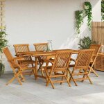 Salon de jardin - maison exclusive - bois de teck massif - table extensible 110?160 cm - 6 places pliantes ...