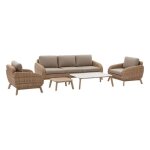 Salon de jardin manissa 5 places en polyester recycl aluminium et rsine tresse - hespride