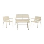 Salon de jardin en m�tal : un banc 2 fauteuils bas et une table basse - beige - mirmande de mylia