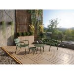 Salon de jardin en m�tal - 2 fauteuils bas empilables et tables gigognes - kaki - mirmande de mylia