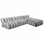 Salon de jardin modulable avec 3 chauffeuses et 1 pouf ray� gris mixi oviala