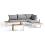 Salon de jardin modulable - aluminium - dcb garden - 4 places - tokyo - blanc et bois dacacia Salon de jardin modulable - aluminium - dcb garden - 4 places - tokyo - blanc et bois dacacia