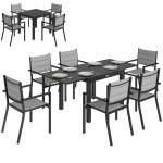 Salon de jardin - outsunny - 7 pi�ces table extensible 6 chaises empilables textil�ne rembourr� - aluminium ...