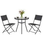 Salon de jardin - outsunny - table semi - circulaire - 2 chaises pliantes - m�tal et maille - noir