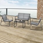 Salon de jardin palencia de 4 meubles acier pvc noir gris clair Salon de jardin palencia de 4 meubles acier pvc noir gris clair