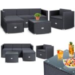 Salon de jardin en polyrotin - kesser - ensemble 4 pi�ces - 5 places - anthracite - r�sistant aux intemp�ries ...