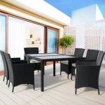 Salon de jardin en polyrotin noir cr�me ensemble de jardin 6 personnes ensemble table et chaises avec ...