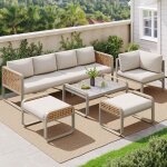 Salon de jardin en rattan avec coussins beige maisentiel