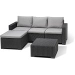 Salon de jardin en rsine imitation rotin tress - gris graphite - avec pouf et table basse - keter - ...