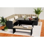 Moorea - salon de jardin modulable 8 places avec canap dangle en rsine tresse gris fonc et cru