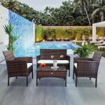 Salon de jardin r�sine tress�e 4 places + table rectangle marron avezu